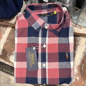 Ralph Lauren Men's Navy and Red Checkered Shirt